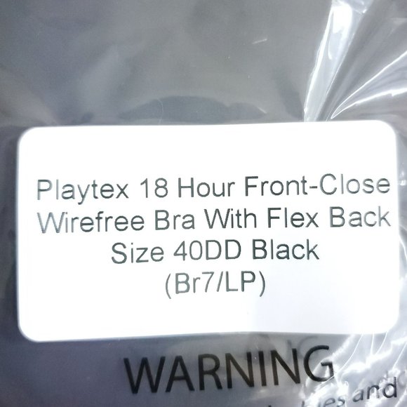 Playtex 18 Hour Front Close Wirefree Bra With Flex Back Size 40DD Black - Picture 5 of 5